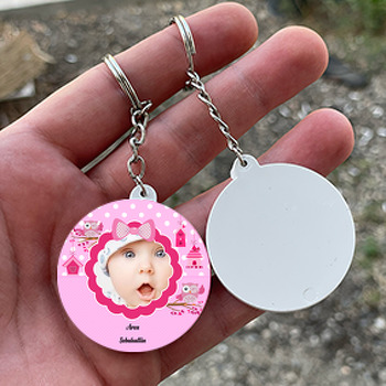 Pembe Baykuşlar 2 Temalı Resimli Daire Plastik Anahtarlık