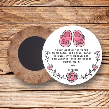 Pembe Bebek Ayakkabılı Temalı Ahşap Magnet