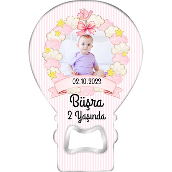 Pembe Beyaz Bulut Çerçeve ile Kuş Temalı Balon Ahşap Magnet 