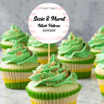 Pembe Beyaz Çizgilerle Defne Dalı Temalı Parti Kürdan Süs