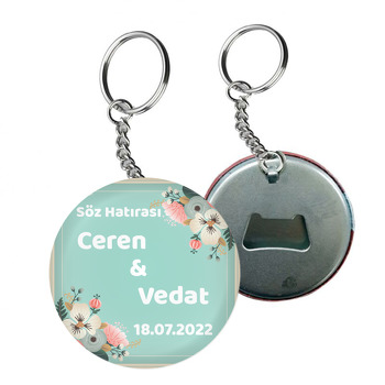 Pembe Beyaz Menekşeler ile Yeşil Fon Temalı Arkası Açacak Anahtarlık