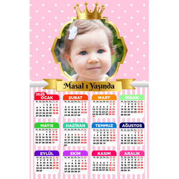 Pembe Beyaz Puantiye ile Gold Çerçeve Temalı Takvim Magnet