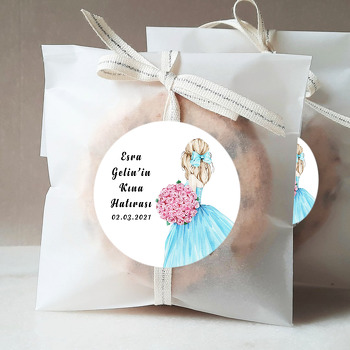 Pembe Buketli Gelin Temalı Kına Hatırası Sticker