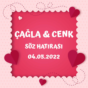 Pembe Bulut Çerçeve ile Kalp Temalı Kare Afiş