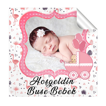 Pembe Çerçeve Temalı Bebek  Kare Etiketi