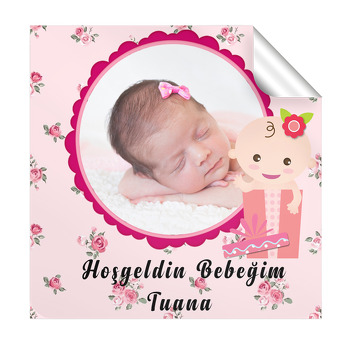 Pembe Çerçeve Temalı Bebek  Kare Etiketi