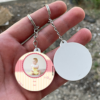 Pembe Çerçeve Temalı Hoşgeldin Bebek Daire Plastik Anahtarlık