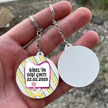 Pembe Çerçeveli Diş Temalı Daire Plastik Anahtarlık