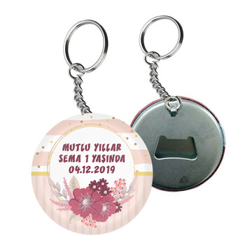 Pembe Çiçek Çerçeve Temalı Arkası Açacak Anahtarlık