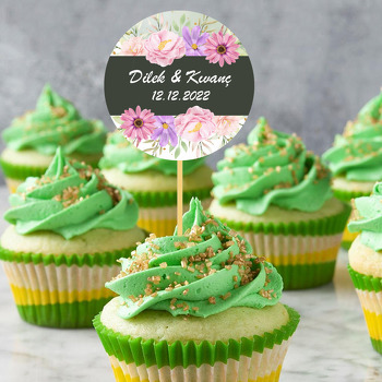 Pembe Çiçekler ile Antrasit Şerit Temalı Parti Kürdan Süs