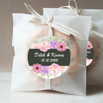 Pembe Çiçekler ile Antrasit Şerit Temalı Sticker