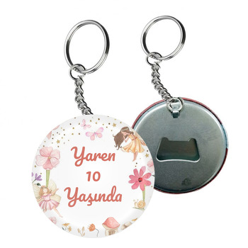 Pembe Çiçekler ile Periler Temalı Arkası Açacak Anahtarlık