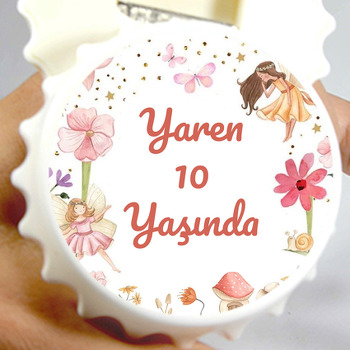 Pembe Çiçekler ile Periler Temalı Kapak Şekilli Magnet Açacak