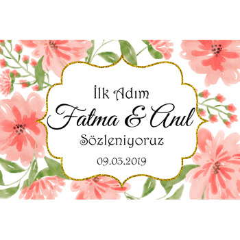 Pembe Çiçekler Simli Çerçeve Temalı Afiş