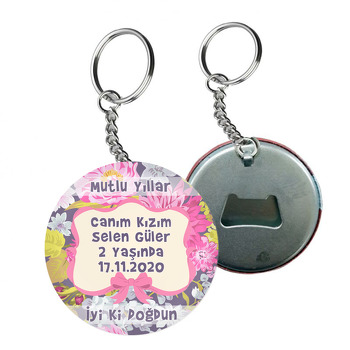 Pembe Çiçekler Temalı Arkası Açacak Anahtarlık
