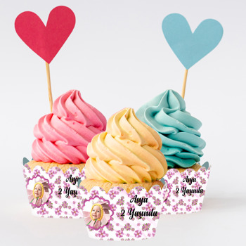 Pembe Çiçekler Temalı Cupcake Sargısı