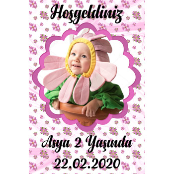 Pembe Çiçekler Temalı Doğum Günü Afiş