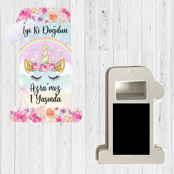 Pembe Çiçekler Ve Unicorn Temalı Doğum Günü Magnet Açacak