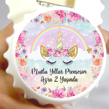 Pembe Çiçekler Ve Unicorn Temalı Kapak Şekilli Magnet Açacak