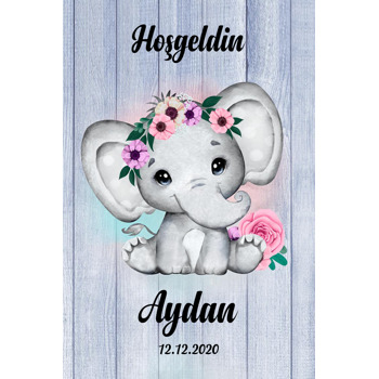 Pembe Çiçekli Fil Temalı Hoşgeldin Bebek Magnet