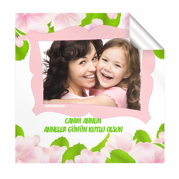 Pembe Çiçekli  Kare Etiket
