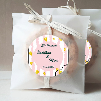 Pembe Çizgiler ile Gold Simli Kalpler Temalı Sticker