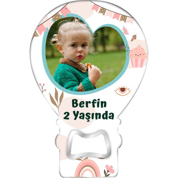 Pembe Cupcake Flama ve Gökkuşağı Temalı Balon Ahşap Magnet 