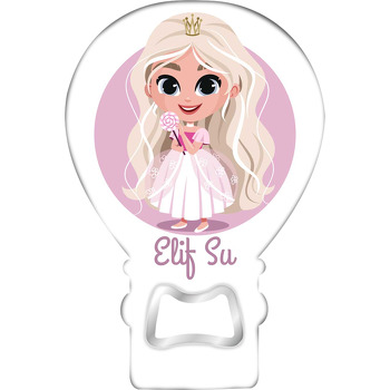 Pembe Daire Fonda Taçlı Prenses Temalı Balon Ahşap Magnet 