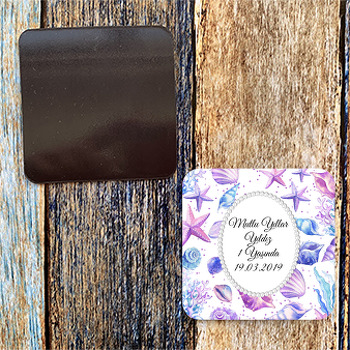 Pembe Deniz Yıldızı Temalı Kare Doğum Günü Magnet