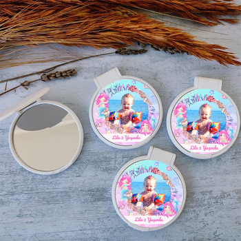 Pembe Denizkızı Temalı Baskılı Resimli Kapaklı Ayna