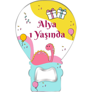 Pembe Dinazor ile Balonlar Temalı Balon Ahşap Magnet 