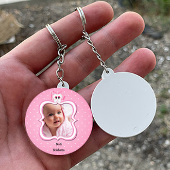 Pembe Diş Fıçası Temalı Diş Buğdayı Daire Plastik Anahtarlık