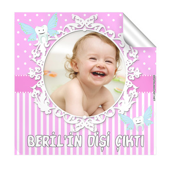 Pembe Diş Temalı Kare Etiket