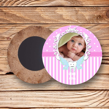Pembe Diş Temalı Resimli Ahşap Daire Magnet