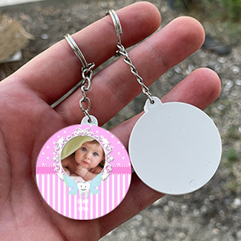 Pembe Diş Temalı Resimli Daire Plastik Anahtarlık