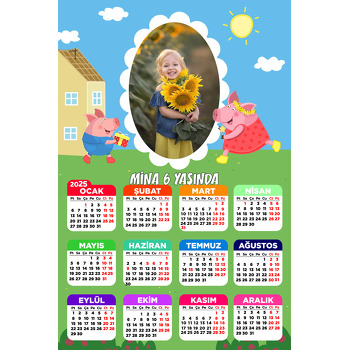 Pembe Domuzcuk Temalı Takvim Magnet