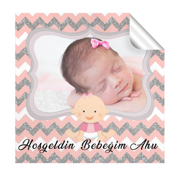 Pembe Dore Temalı Bebek  Kare Etiketi