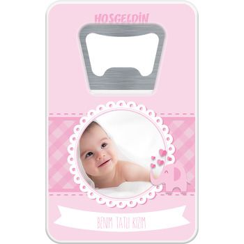Pembe Ekoseli Hoşgeldin Bebek Dikdörtgen Magnet Açacak