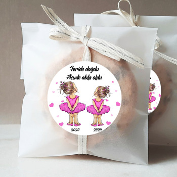 Pembe Elbiseli Balerin Abla ile Kardeş Temalı Sticker
