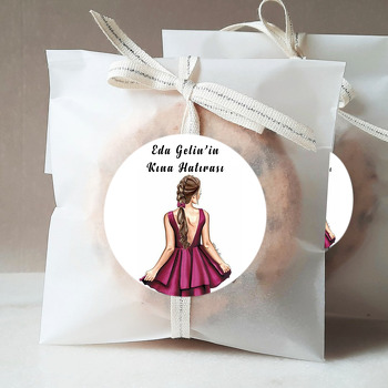 Pembe Elbiseli Gelin Temalı Kına Hatırası Sticker