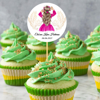 Pembe Elbiseli Kız ile Nişan Temalı Parti Kürdan Süs