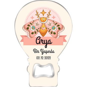 Pembe Etnik Kelebek Temalı Balon Ahşap Magnet 