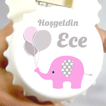 Pembe Fil ile Balonlar Temalı Kapak Şeklinde Magnet Açacak