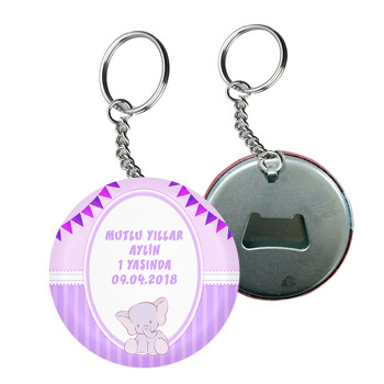 Pembe Fil Temalı Arkası Açacak Anahtarlık