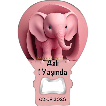 Pembe Fil Temalı Balon Ahşap Magnet 