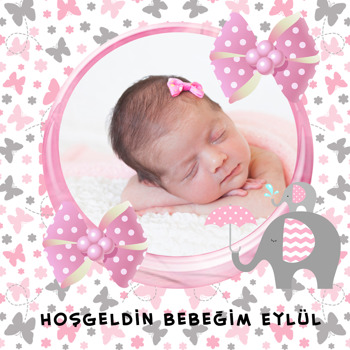 Pembe Fil Temalı Bebek   Kare Parti Afişi