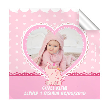 Pembe Fil Temalı Doğum Günü  Kare Etiket