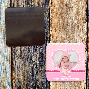 Pembe Fil Temalı Doğum Günü Magnet