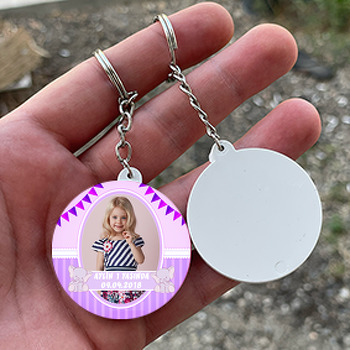 Pembe Fil Temalı Resimli Daire Plastik Anahtarlık