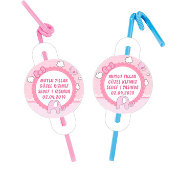 Pembe Fiyonk Temalı Pipet ve Kartı